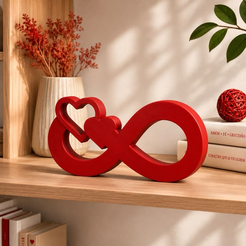 Escultura Romântica Decorativa Coração Infinito Sala Quarto Decoração