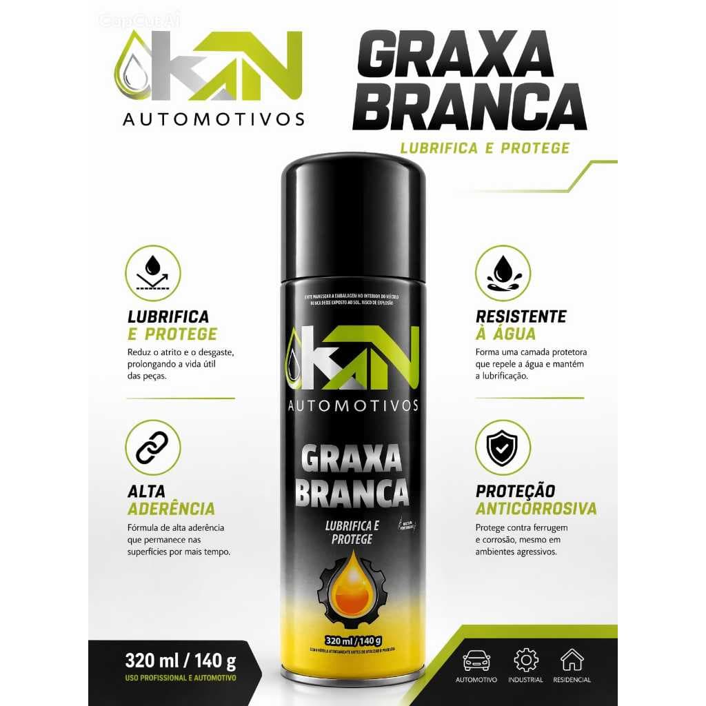 Graxa Branca em Spray 320ml - KN Lubrificante Para Corrente de moto , dobradiças e Rolamento