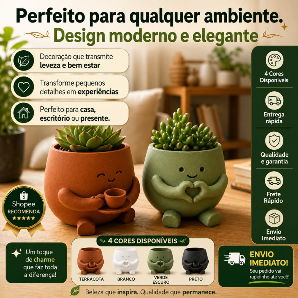 Vaso de Suculentas e Cactos KIT com 2 | Cachepô Fofo para Suculentas | Vaso Decorativo de Cactos