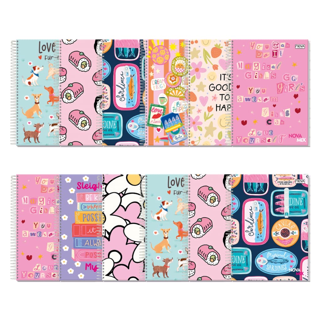 Kit 4 6 8 10 12 Cadernos Universitários Meninas Nova Mix 80 Folhas 1 Matéria