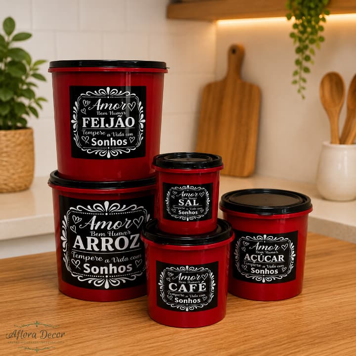 Kit 5 Potes Mantimentos Organizador Cozinha Peças Plástico Porta Alimentos