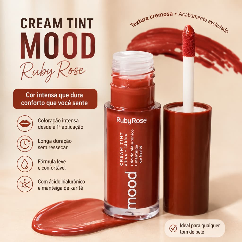 Cream Tint Batom Sombra e Blush Feels Mood - Ruby Rose