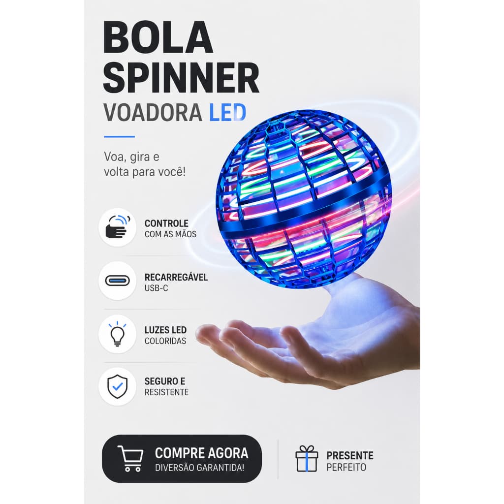 Bola Spinner Voadora Flutuante Boomerang com LED e Con - Original Premium Lacrado Envio Rápido