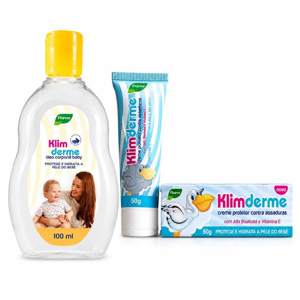 Kit Klimderme Baby Óleo Corporal Para Bebê 100ml + Creme Contra Assaduras 50g Bebê