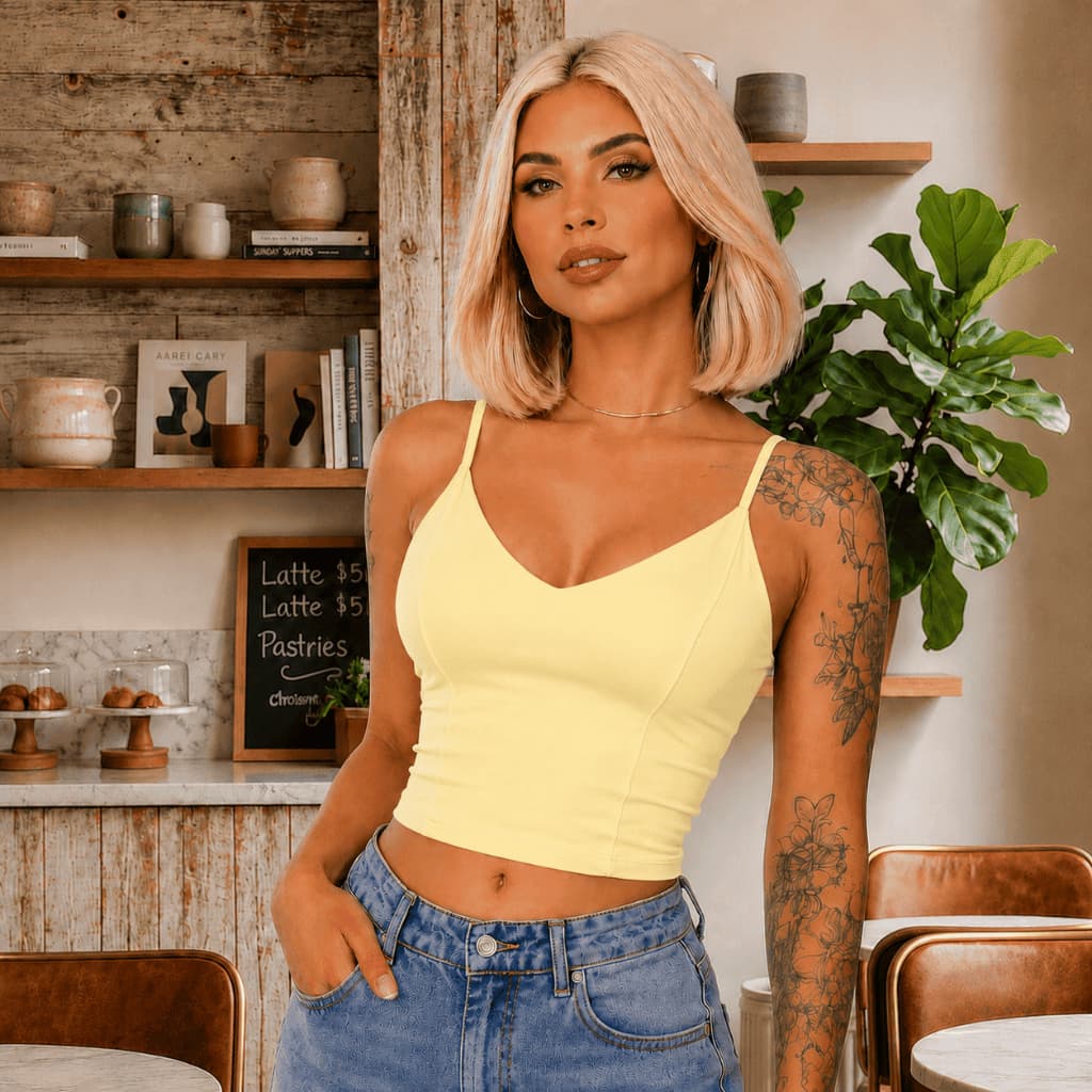 Top Cropped Feminina de Poliamida Blusa Regata Com Bojo Decote V – Confortável, Estiloso Verão
