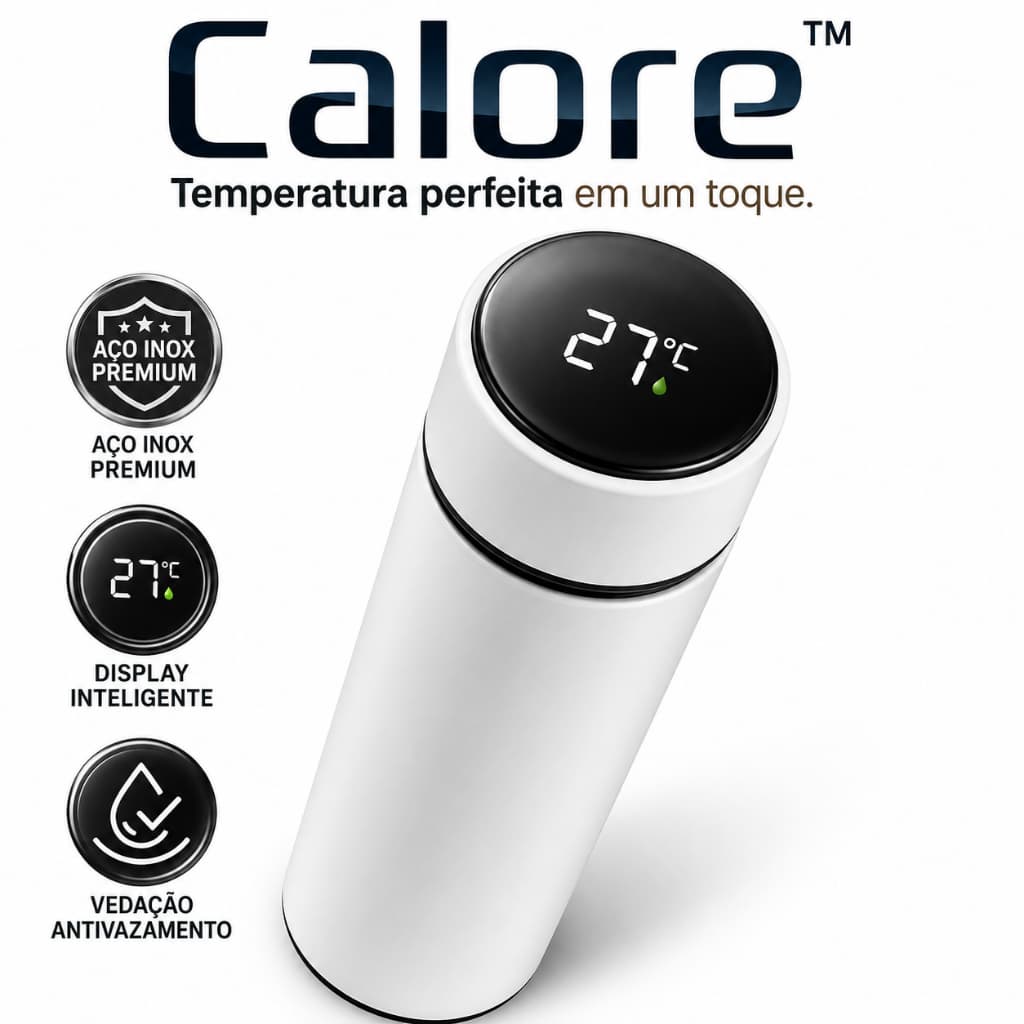 Garrafa Térmica Inteligente Calore™ 500ml Inox com Display LED Touch Termômetro Digital e Infusor