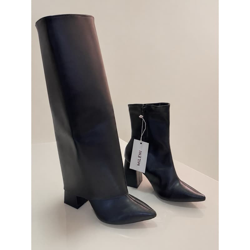 Bota Feminina 2x1 Bico Fino Salto Alto com Zíper Lateral