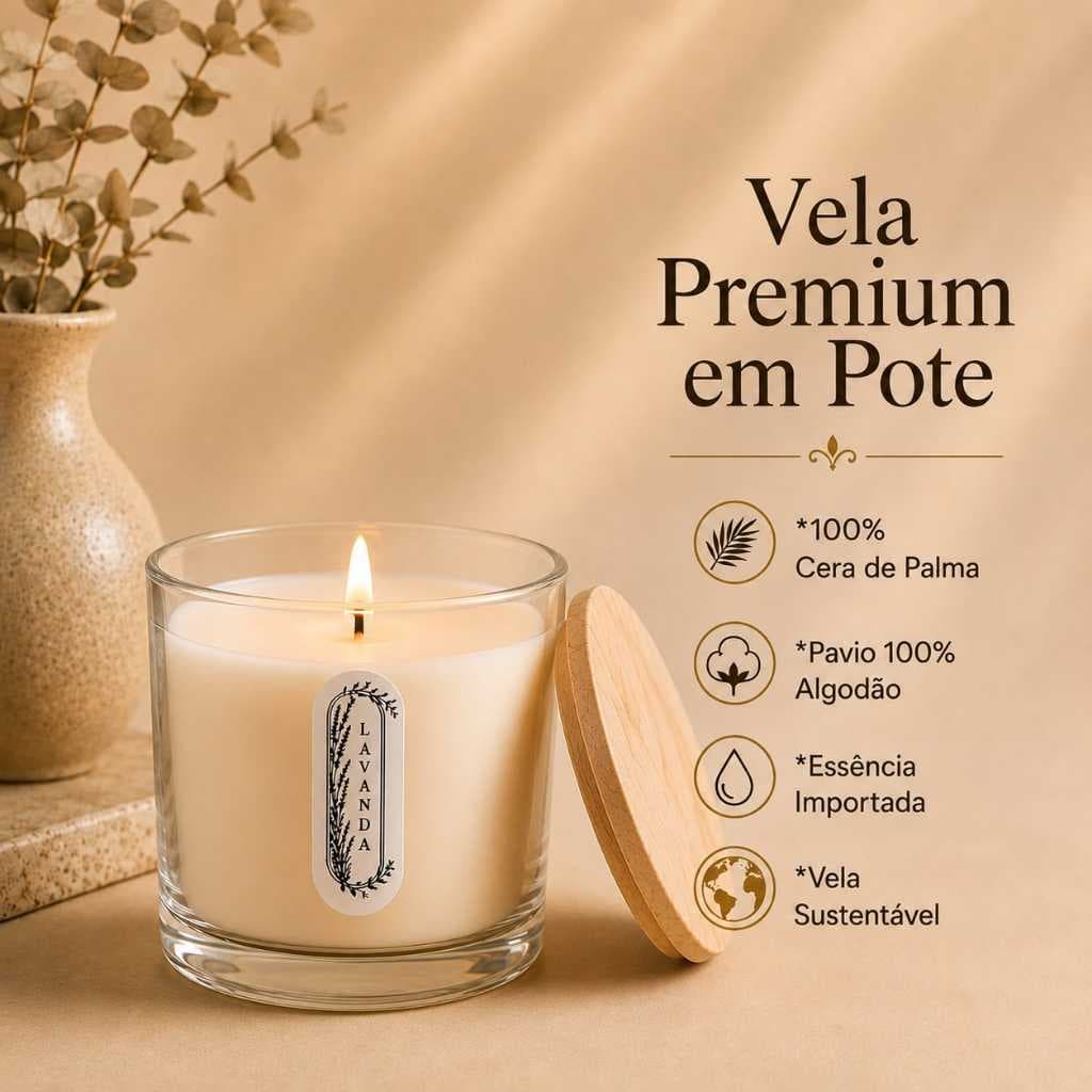 Vela Em Pote Premium Cera de Palma 100% Sustentável 90g de Vela Velas Faria