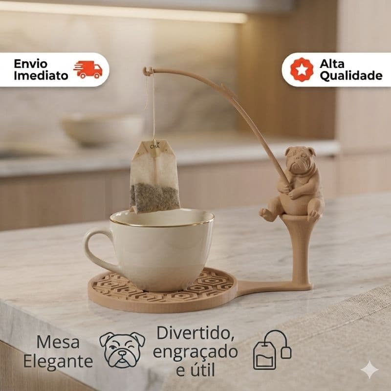 Infusor de chá Apoio de Copo Criativo com Suporte para Chá - Bulldog Pescador - Decoração Divertida
