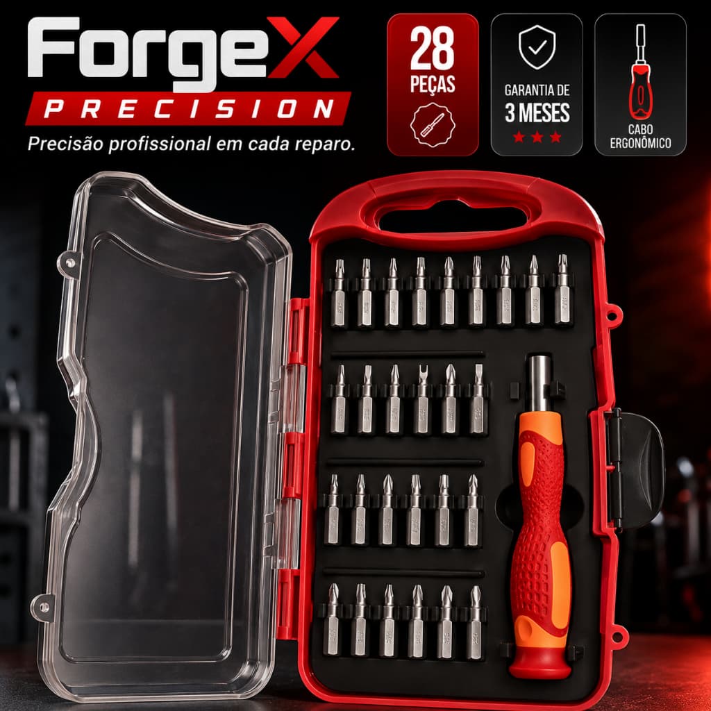 Kit Ferramentas Chaves Ponteiras 28 Peças Estojo Organizador Resistente Completo