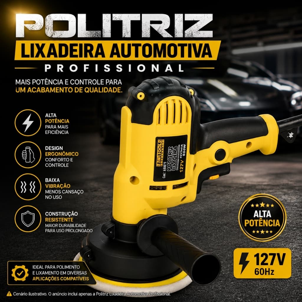 Politriz Lixadeira Automotiva Profissional 127V Alta Potência Elétrica para Polimento e Lixamento