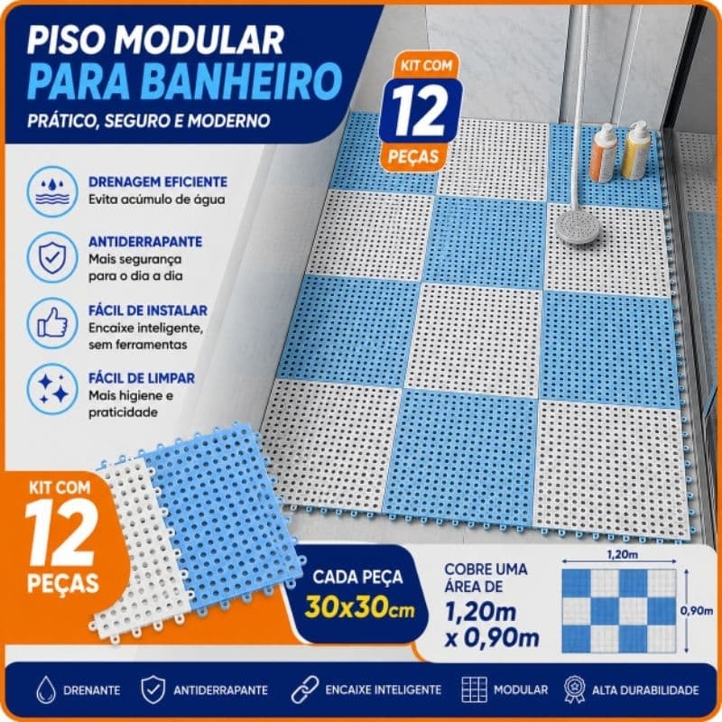Kit 12 tapete modular Superfície Antiderrapante box banheiro - cobre 0,90m x 1,20m