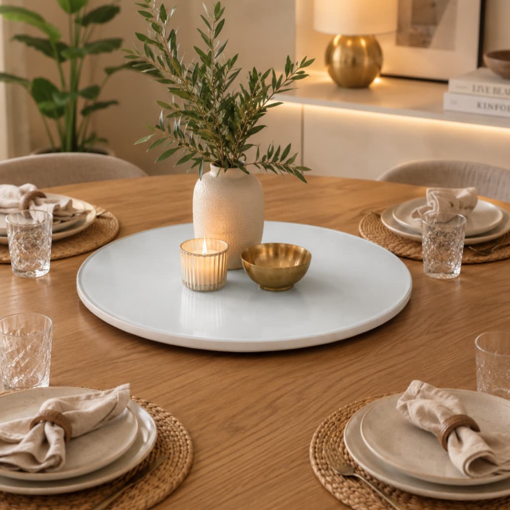 Prato Giratorio Laqueado Off White 60cm – Centro de Mesa Elegante, Moderno e Sofisticado para Jantar