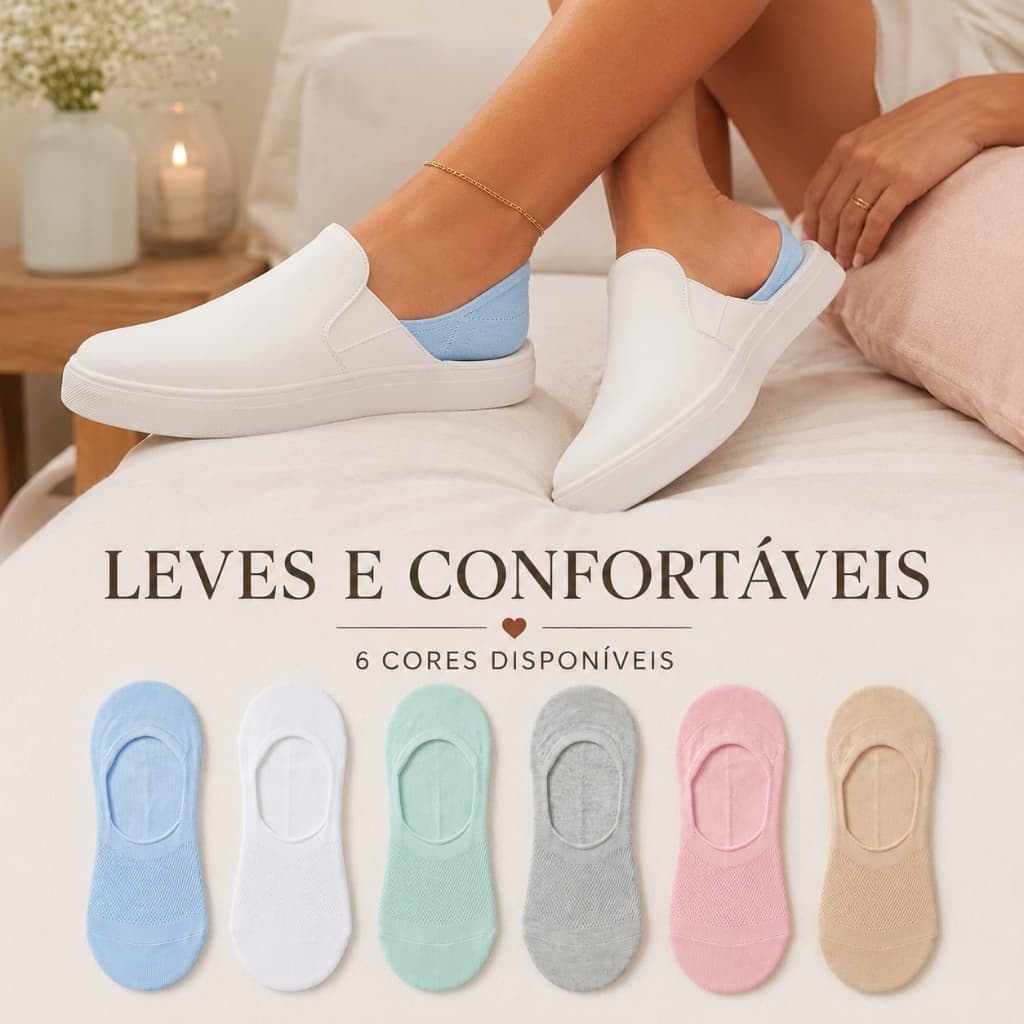 Kit 6 Pares Meia Invisível Feminina Sapatilha Antiderrapante