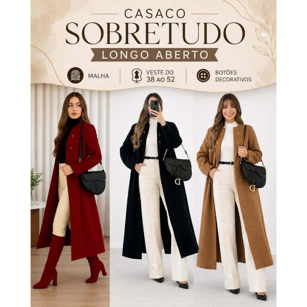 CASACO FEMININO CARDIGÃ LONGO CASAQUINHO ESTILO SOBRETUDO BLUSÃO COMPRIDO JAQUETÃO ABERTO DE INVERNO AGASALHO