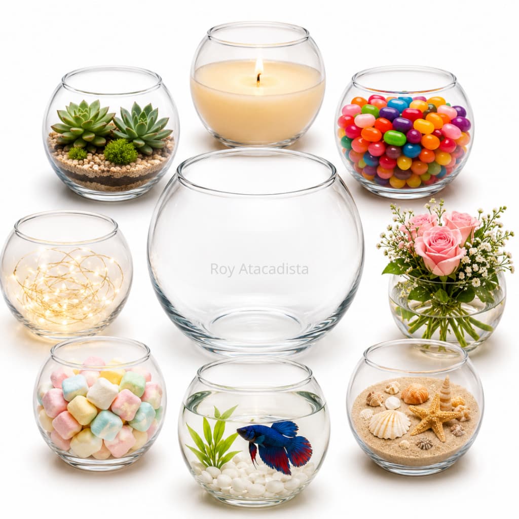 6 Vaso aquário mini 400 ml redondo vidro lembrancinha casamento enfeite castical betta vela