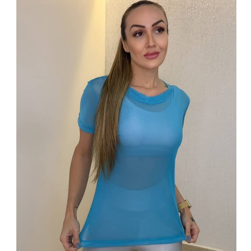 Blusa Feminina De Tule  Academia Fitness Camisão Fitness Transparente