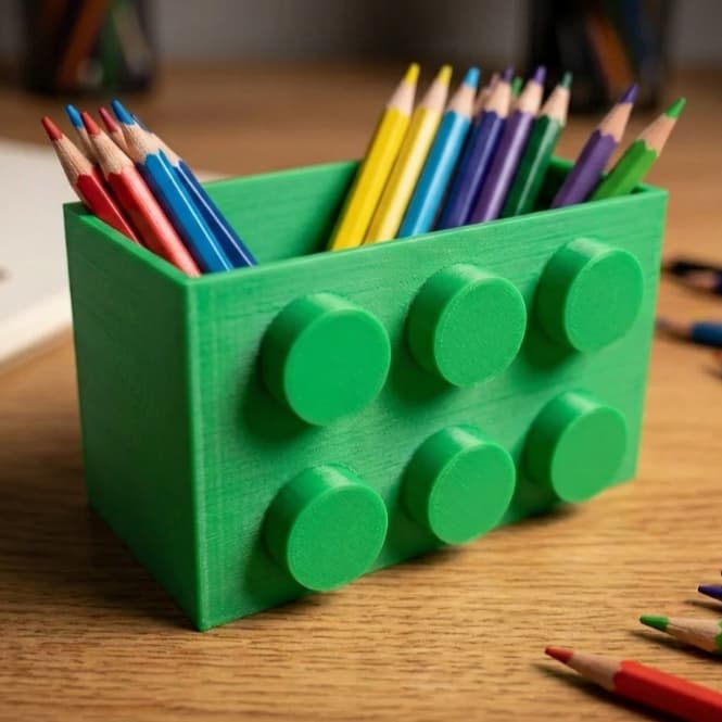 Porta Lapis 3D Bloco Construção Lego Decorativo Organizador de Mesa Infantil