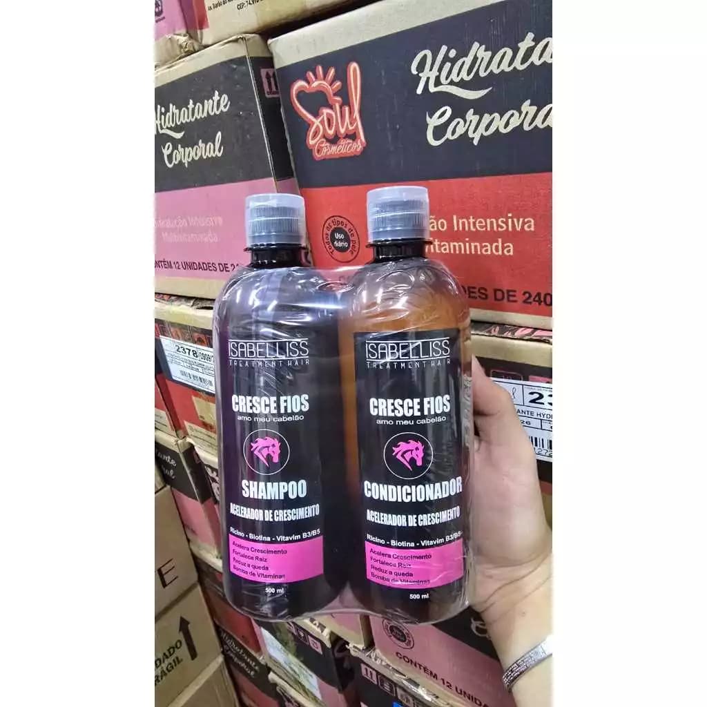 Kit Isabelliss Cresce Fios Shampoo e Condicionador 500ml Crescimento Capilar Fortalecimento