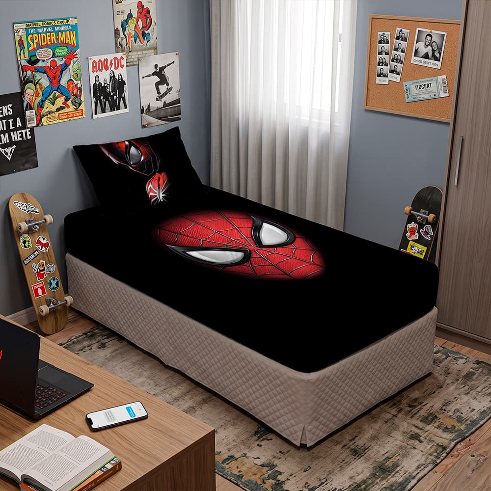 Kit Lençol + Fronha Microfibra Premium Tema  menino aranha Estampa Infantil  Sublimado