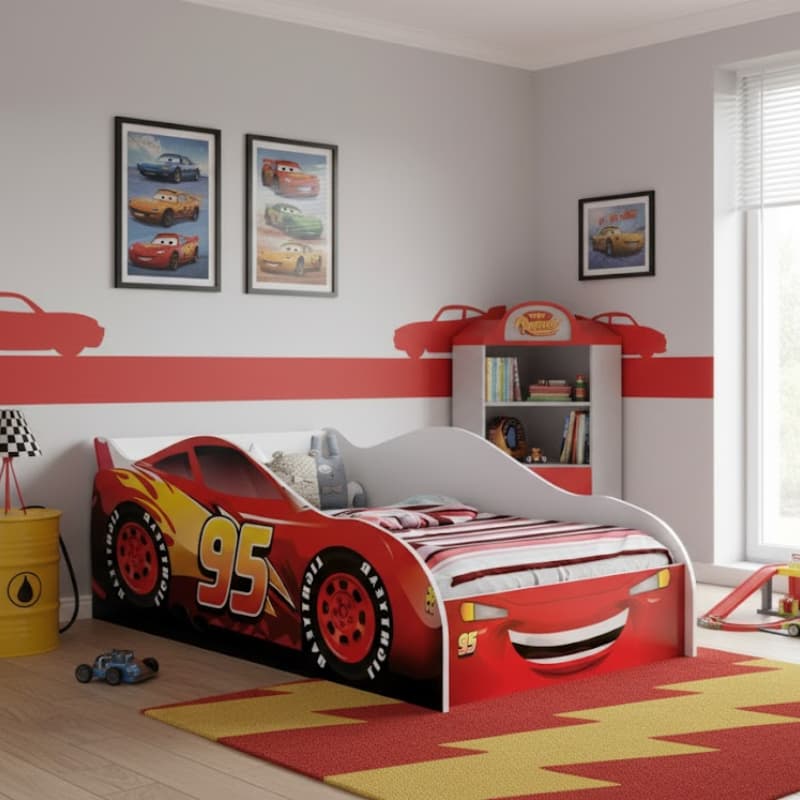Mini Cama Desenho Carro Infantil Montessoriana Meninos Adesivada Diversos Personagens 100% MDF - AV
