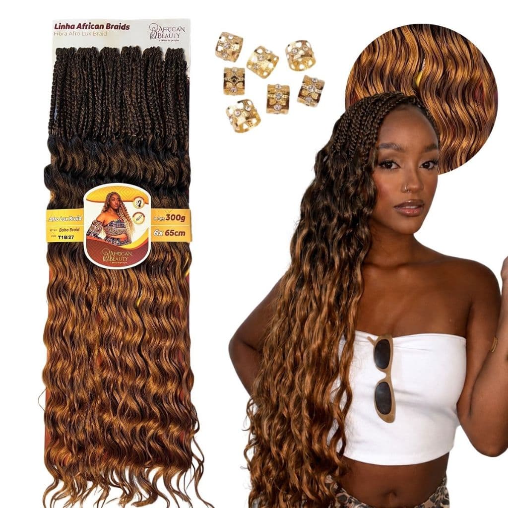 Cabelo Crochet Afro Lux Boho Braids Tranças com cachos Fibra Orgânica 65cm Cacheado
