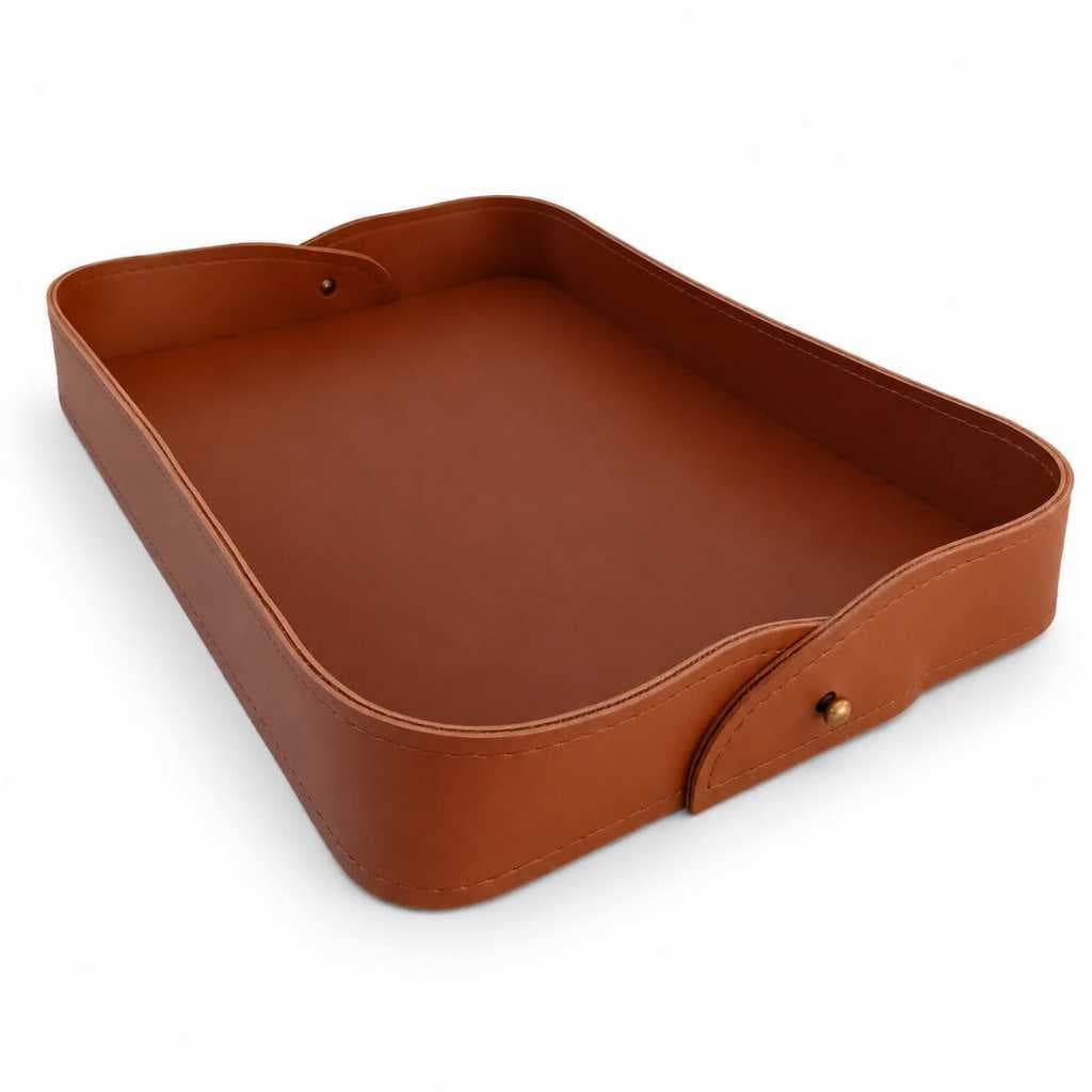 Bandeja decorativa em couro ecológico feita à mão organizador elegante para cozinha e lavabo