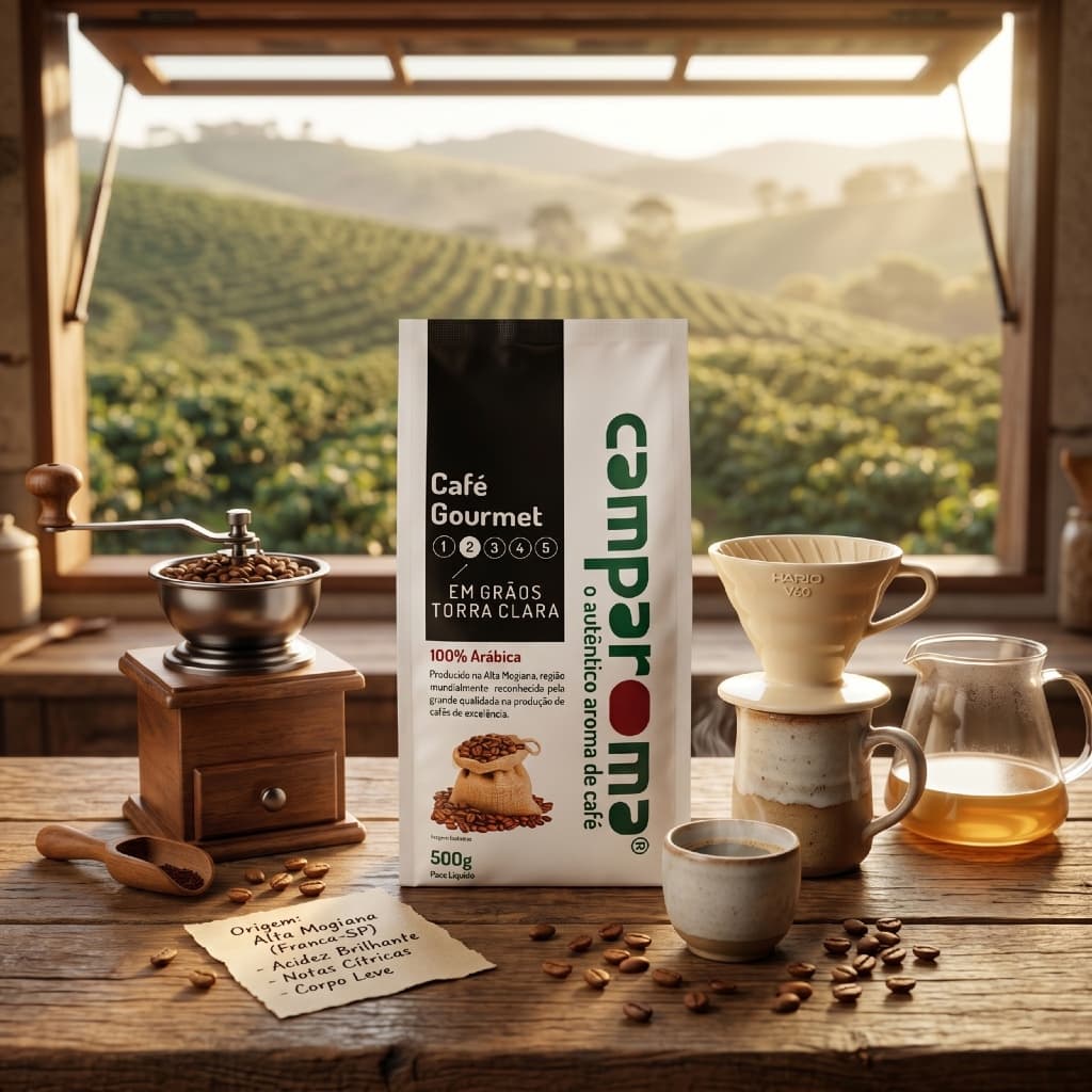 Café Grãos Torra Clara 100% Arábica 500g Camparoma Gourmet