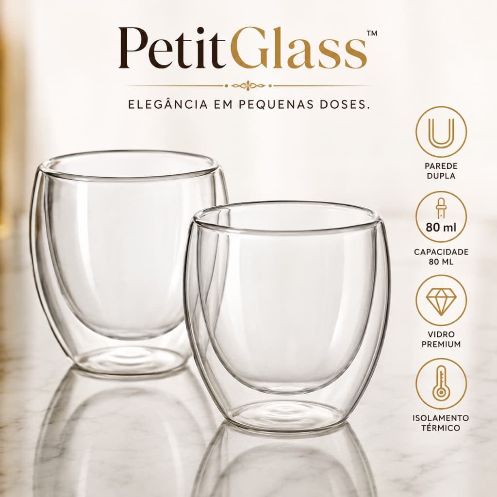 Kit 2 Copos Vidro Parede Dupla 80ml Térmico Café Espresso Chá Bebidas Quentes e Frias