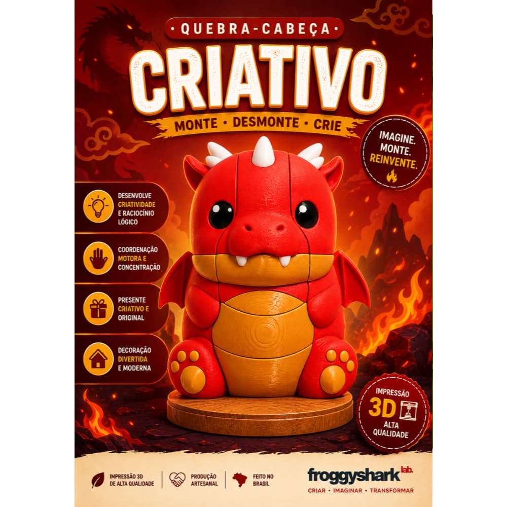 Quebra-Cabeça Criativo Dragão 3D | Monte e Desmonte | Decoração e Presente Criativo