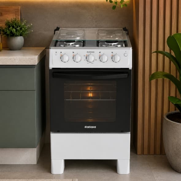 Fogão Star New Itatiaia 4 Bocas Branco com Acendimento Automático e Mesa de Vidro – Moderno e Eficiente