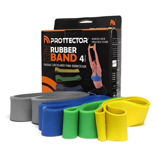 Kit com 4 Faixas Elásticas Mini Band Prottector | Pilates, Fisioterapia, Treino em Casa e Academia – Várias Tensões