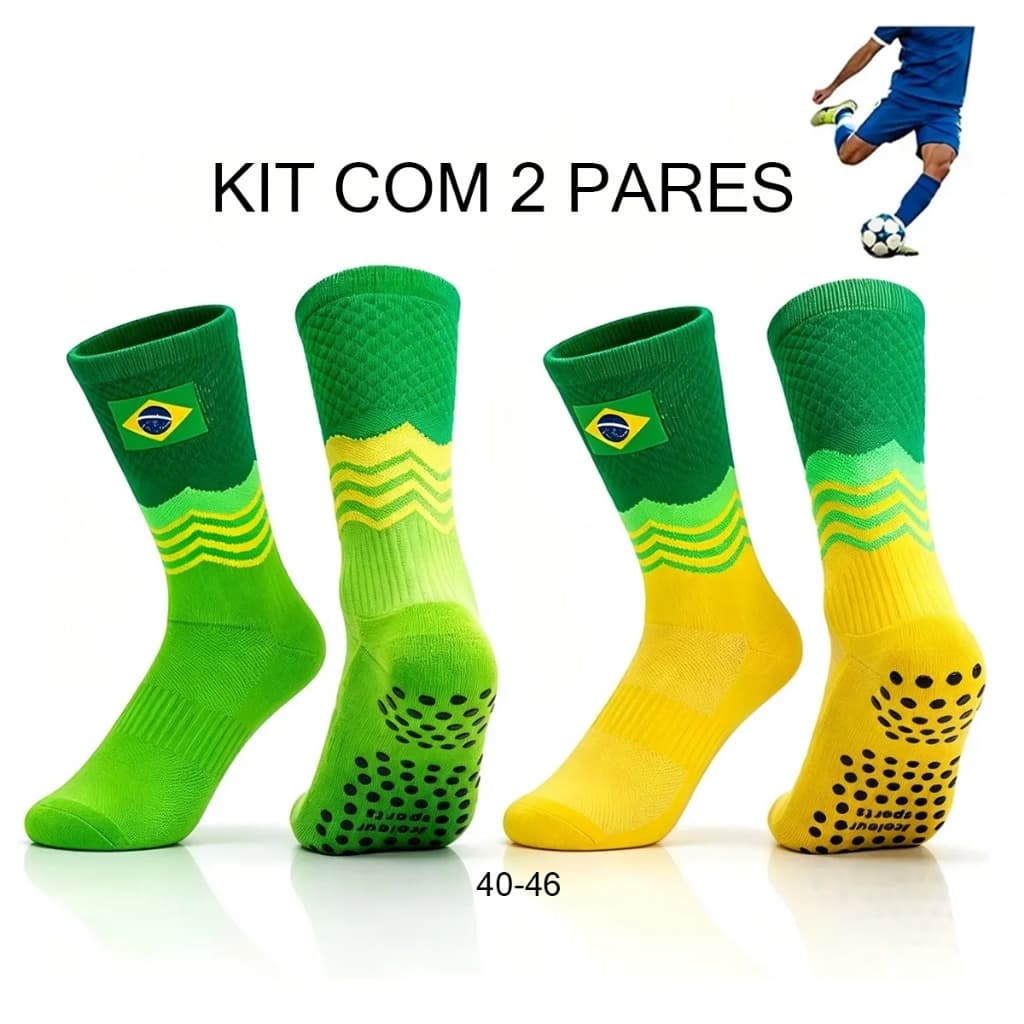 Kit 2 Meia de Futebol Antiderrapante Cano Alto Esportiva Academia Corrida Jcolour Confortável