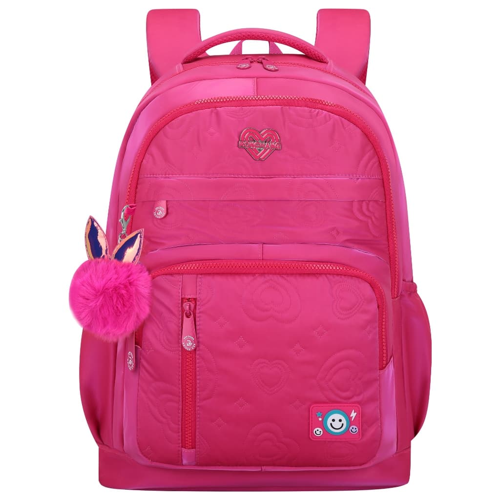 Mochila Escolar Infantil Feminina com Pompom e Faixa para Mala Resistente à Água para Escola Passeio e Viagem