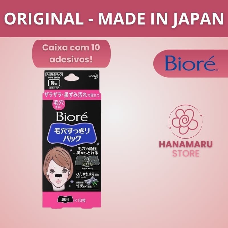 Adesivos removedores de cravos do nariz Kao Bioré preto cx. c/ 10 Pore Cleansing Pack for Nose direto do Japão