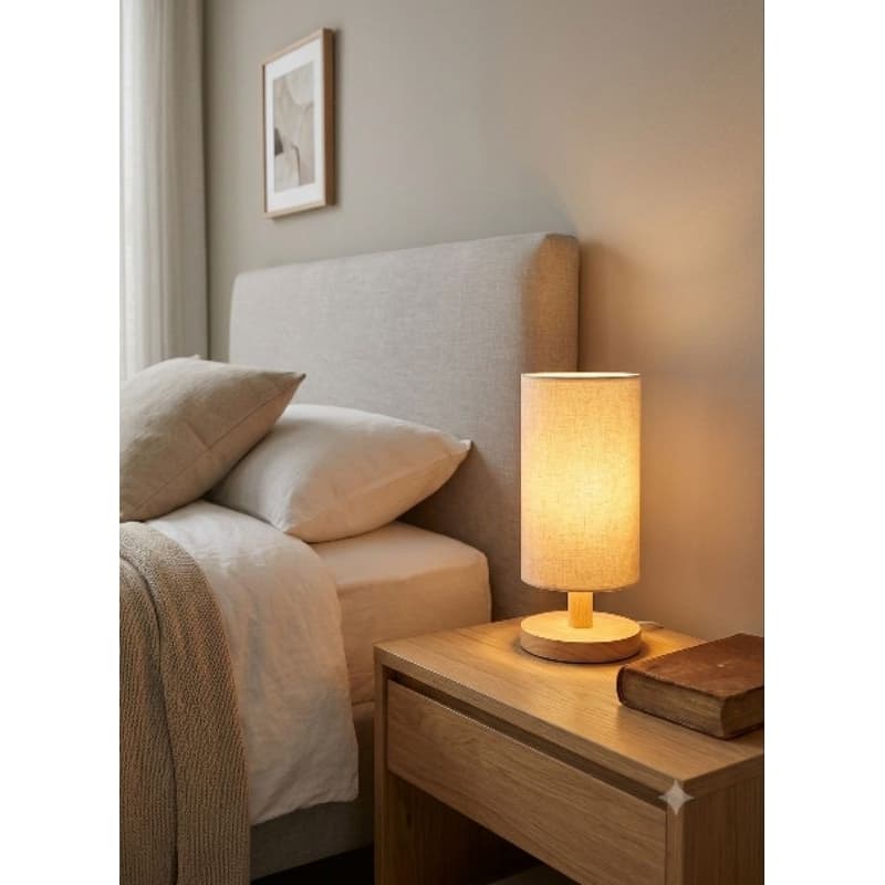Luminária Abajur Cúpula Cilindrica Tecido Linho natural(Acompanha lâmpada de led 3w pequena)