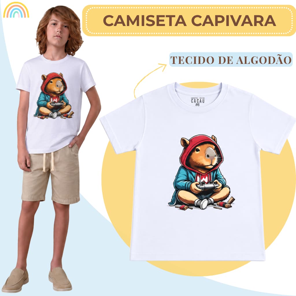 Camiseta Infantil/Juvenil Menino Capivara Boy Camisa Masculina Algodão Tamanho 2 ao 16