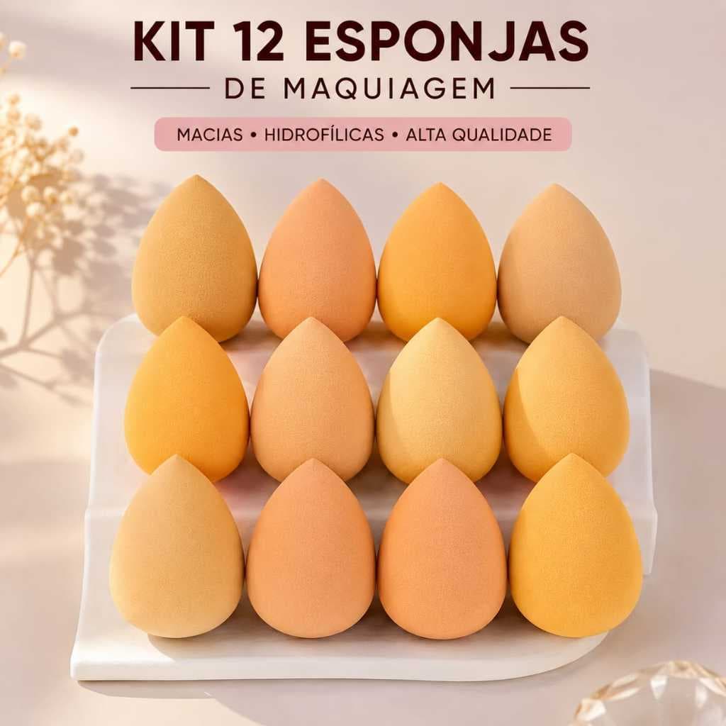 Kit 12 Esponjas para Maquiagem Gota Espuma Macia de Alta Qualidade para Base Corretivo Pó