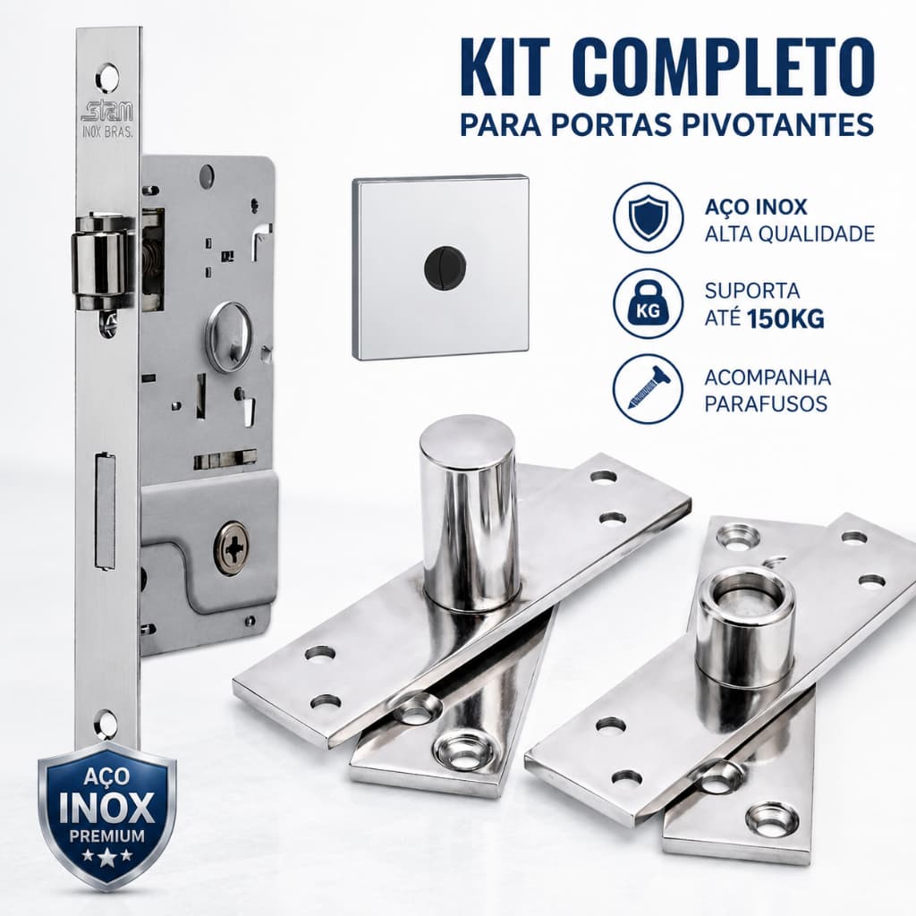 Kit Fechadura Rolete 800 Pivotante + Dobradiça 150kg