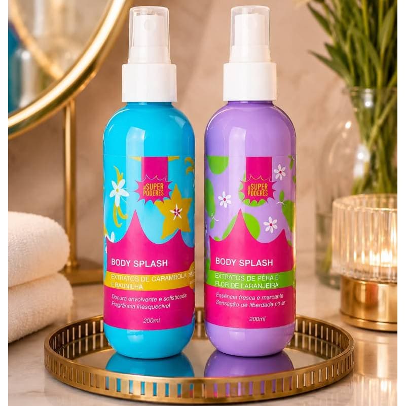 Body Splash Super Poderes 200ml | Carambola & Baunilha ou Pêra & Flor de Laranjeira | Fragrância Feminina e fixação