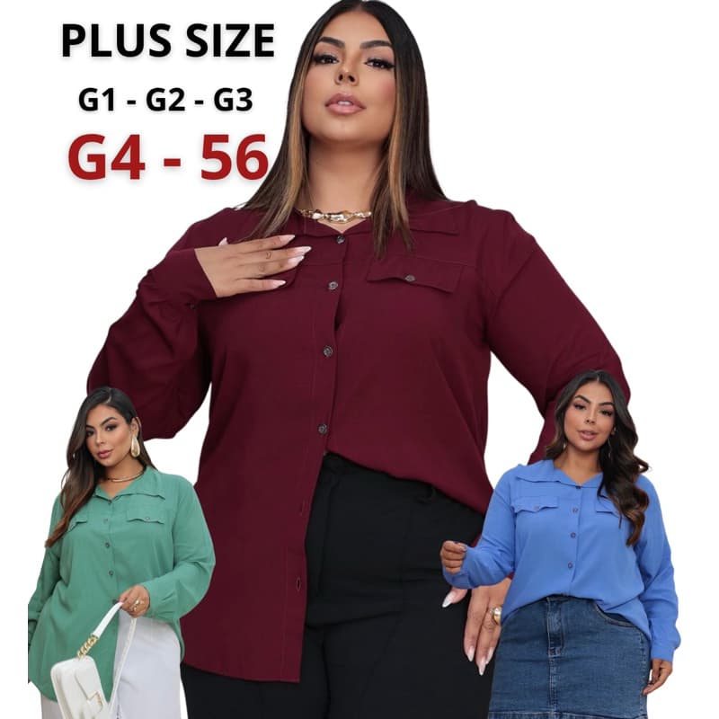 Camisa Social Plus Size Feminina Trabalho G1 G2 G3 G4