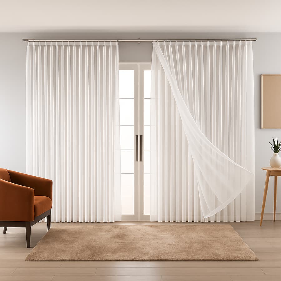 Cortina Roma Dupla Forro Com Voil 2,0 x 2,30 Com Ilhos Cromado Para Quarto e Sala