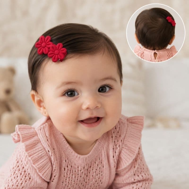 Kit com 4 Presilhas Infantil Florzinha Colorida Bico de Pato Antideslizante para Bebê Menina