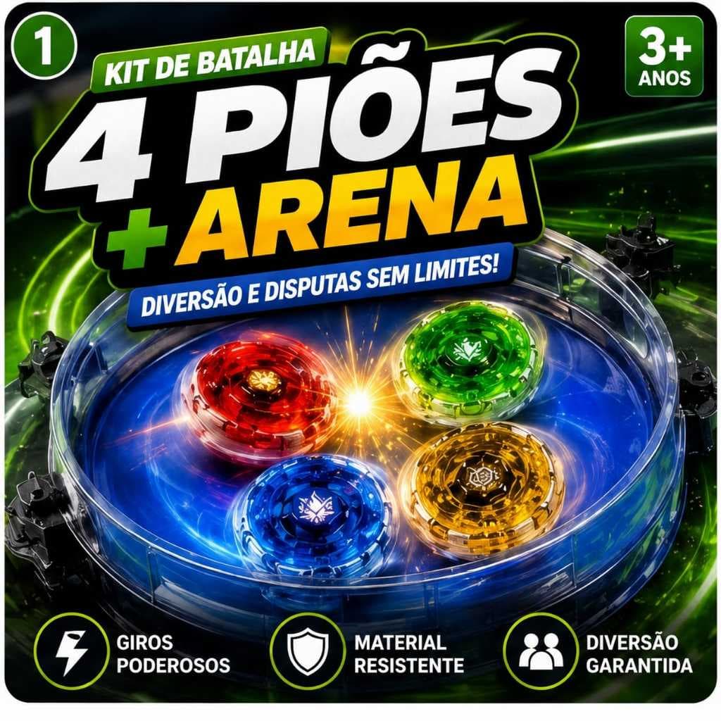 Kit 4 Pião com Luz de Led Batalha com Lançador Arena para Combate – Diversão e Ação para Crianças