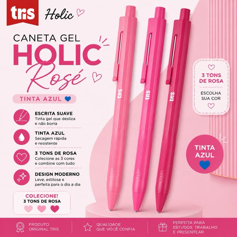 Caneta Gel Holic All Rosé 0.5mm – Escrita Fina e Suave Luxo Fofa Rosa