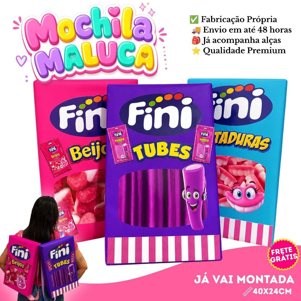 Mochila Maluca Fini Infantil 40x24cm l Já Pronta - Envio 48 horas