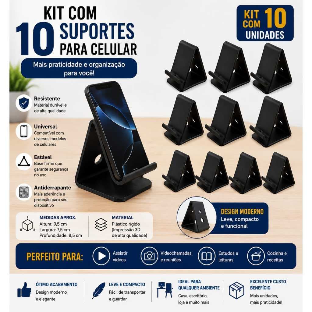 KIT COM 10 SUPORTES PARA CELULAR DE MESA UNIVERSAL