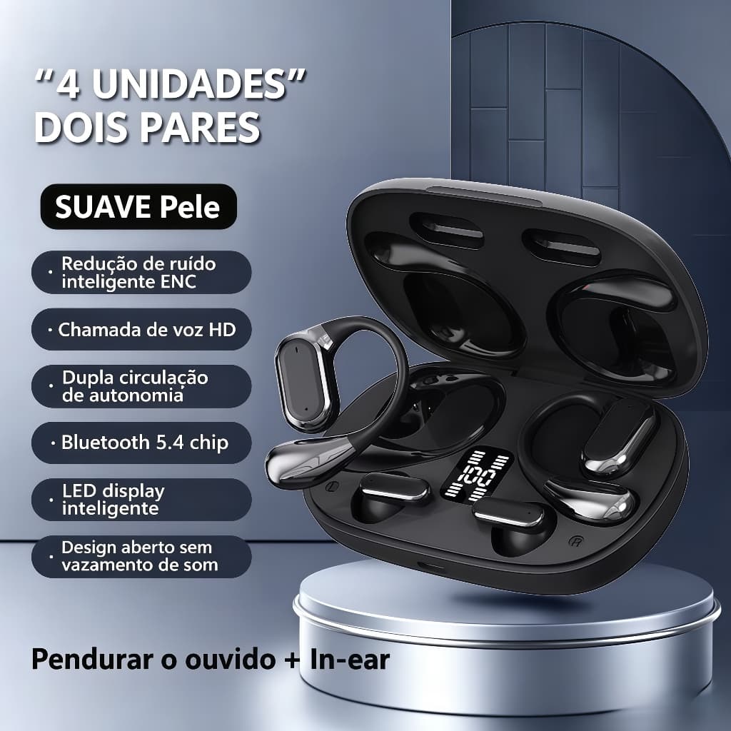 Fones Bluetooth 5.4 2 em 1 HIFI sem perda, longa autonomia +200h, display digital, fones abertos e intra-auriculares-B6