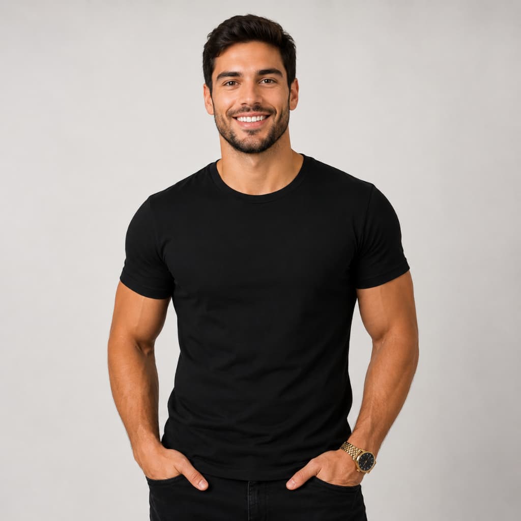 Camiseta Básica Masculina Malha Peruana Com Elastano Premium Slim Caimento Top Leve