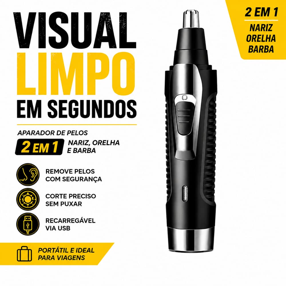 Aparador Pelos Nariz Orelha Barba 2 em1 USB Recarregável Elétrico Portátil Aparador Masculino BM-C038
